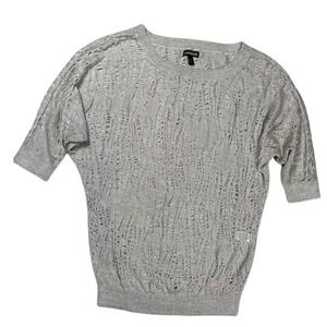 Express Women's Cream Metallic Thread Open Knit Sweater Sz Small Dolman‎ Sleeves